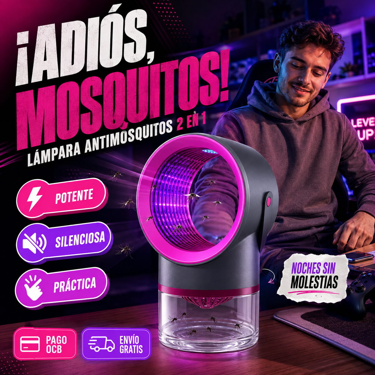 Matador de Mosquitos Pro 2 en 1 + Lámpara Decorativa LED + Eliminador Silencioso de Mosquitos 🔥