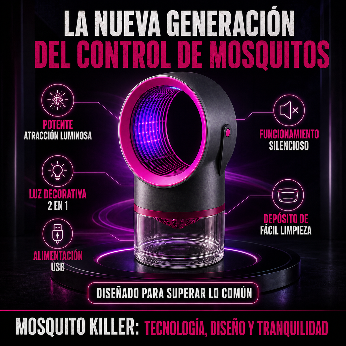 Matador de Mosquitos Pro 2 en 1 + Lámpara Decorativa LED + Eliminador Silencioso de Mosquitos 🔥