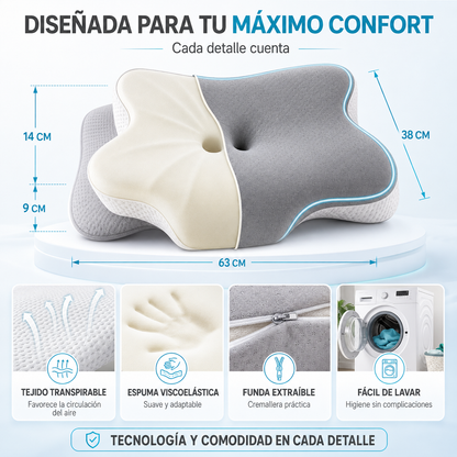 💤 Almohada Cervical Viscoelástica Pro + Diseño Ergonómico Mariposa + Confort Premium 🔥